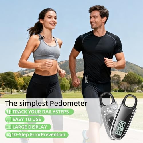 3D Pedometer, Digital Step Counter with LCD Display, Black and Silver black