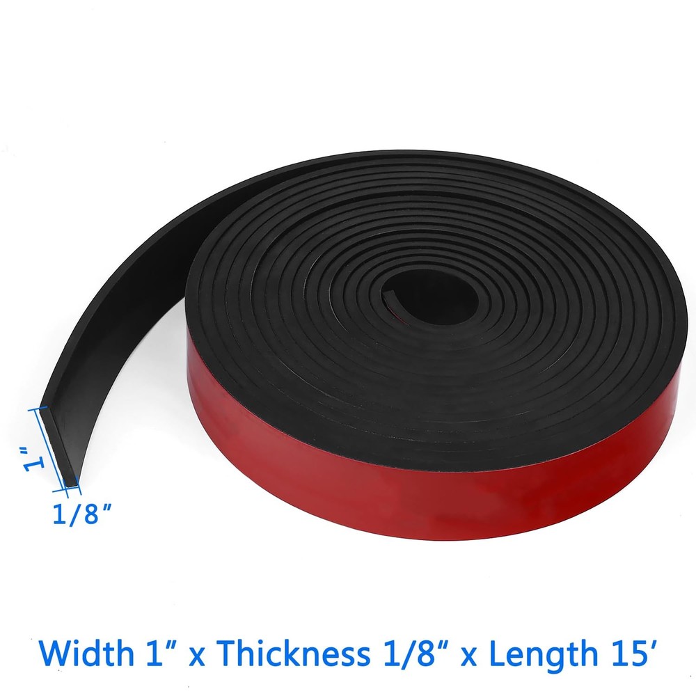 Adhesive Solid Rubber Strips 1" Wide x 1/8" Thick x 180" Long Self Stick Blac...