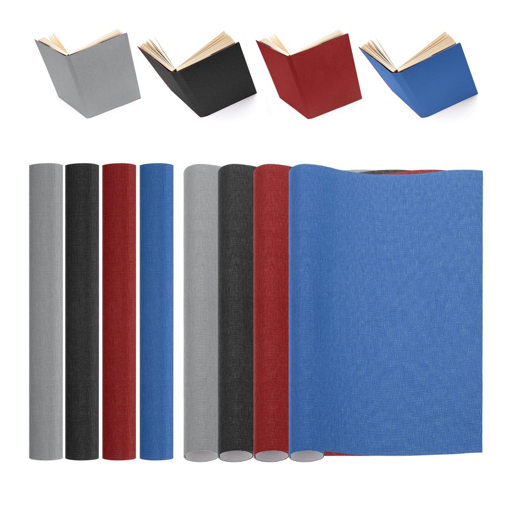 40"x16" Bookbinding Cloth, 4Pcs, Black/Gray/Dark Blue/Red
