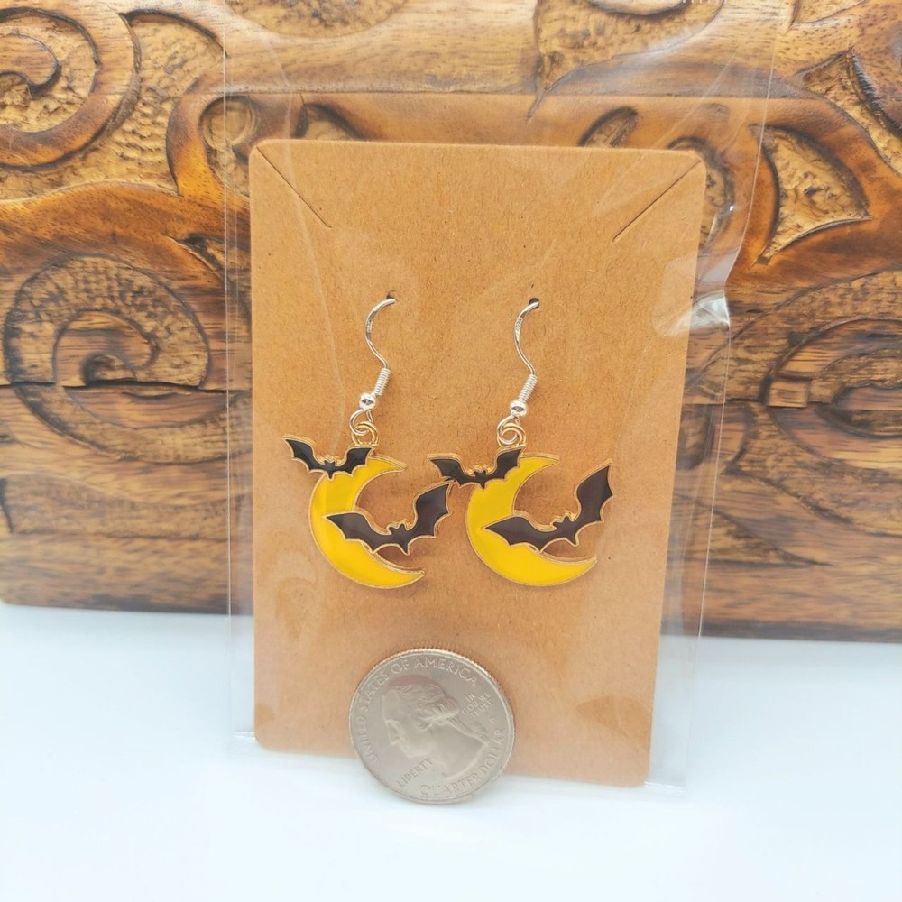 Moon and Bat Earrings Halloween Earrings