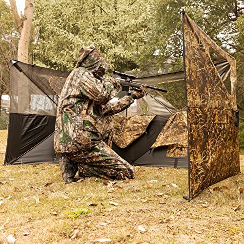 3-Panel Pop Up Ground Blind, Easy-Setup Hunting Dry Grass Camo(Three-Panel)