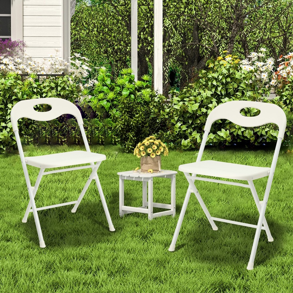 4-Pack White Stainless Steel Folding Chairs - Heavy-Duty 800lb Capacity, Stack