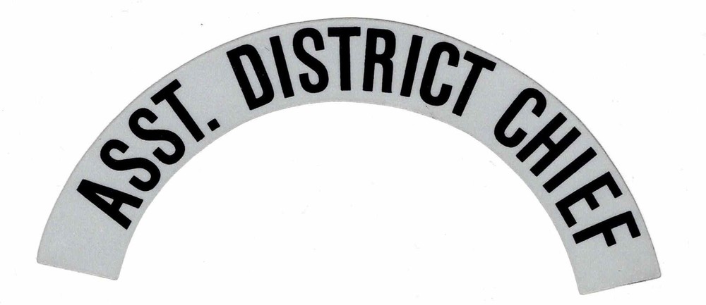 ASST. DISTRICT CHIEF Highly Reflective Fire Helmet Crescent Decals -  A PAIR