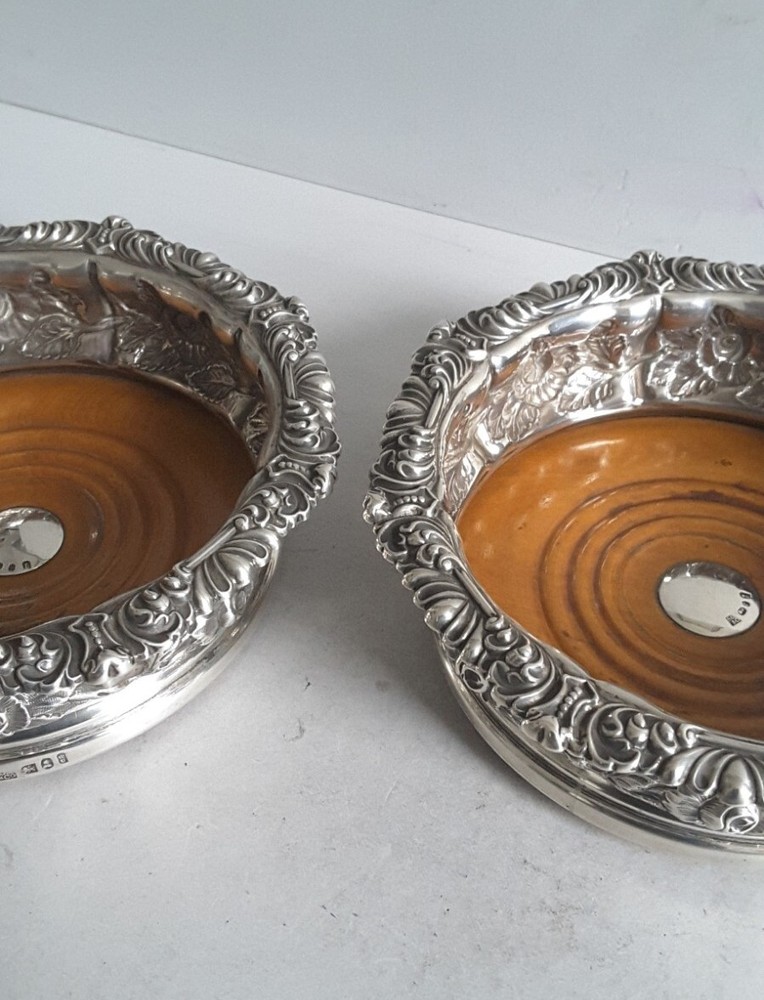 GOOD PAIR GEORGIAN ANTIQUE SOLID SILVER BOTTLE COASTERS. SHEFF. 1823.