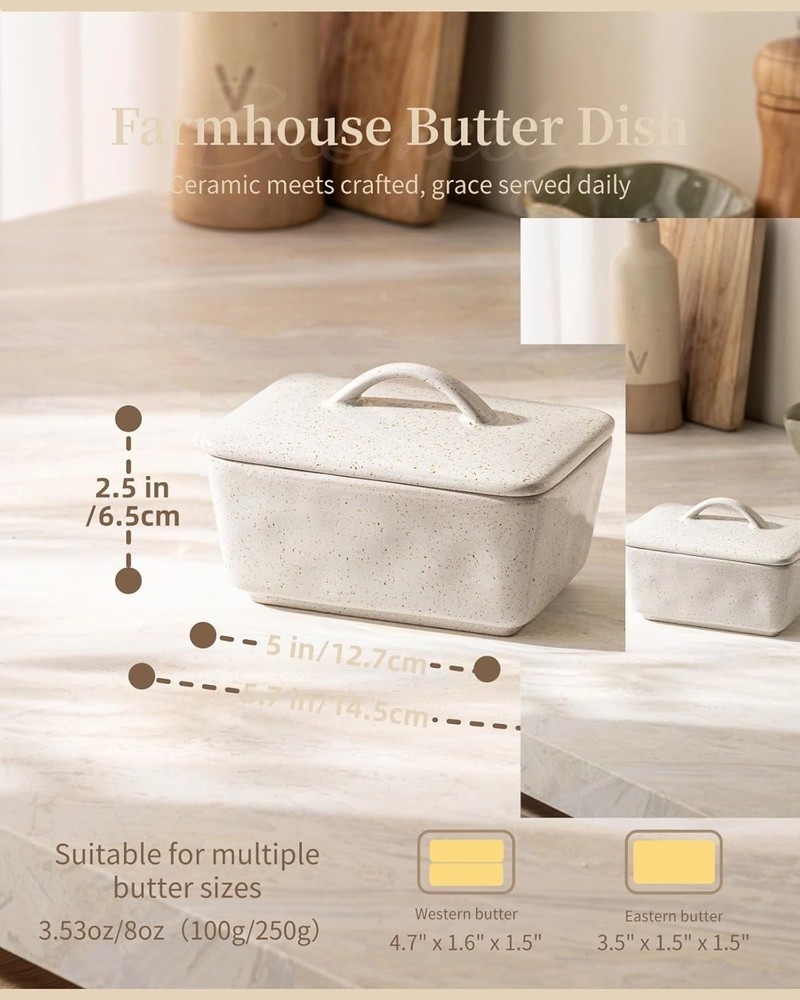 Versatile 250g Butter Dish with Lid - Rustic Gray Ceramic for Modern Kitchens