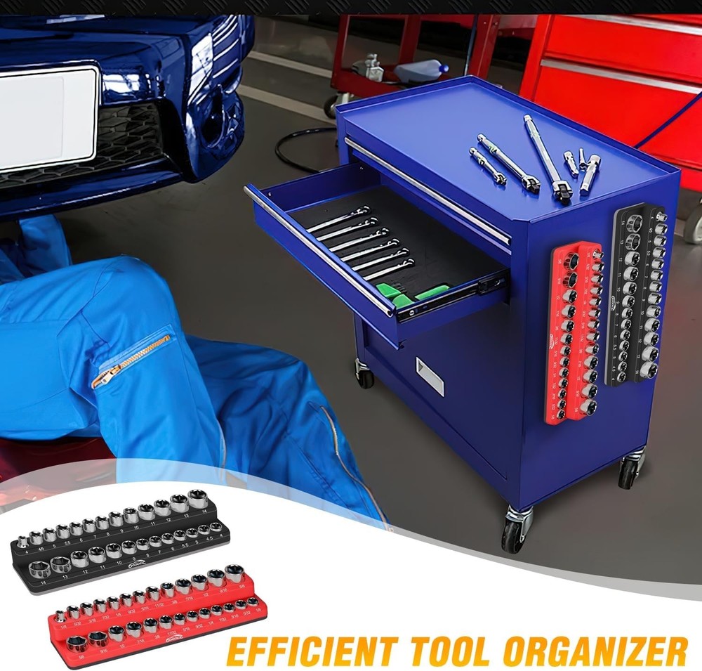 1/4" Magnetic Socket Organizer, 2 Pieces Socket Holder Metric SAE Socket Tray...