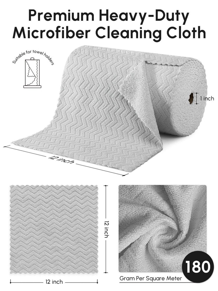 SOOWASH Microfiber Cleaning Cloths Roll, 75 Pack Tear 75 pack, Grey Ripple
