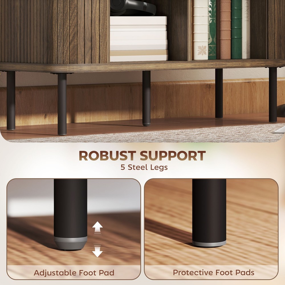 35.4" Sideboard Buffet Cabinet, Slatted Kitchen Cabinet, Walnut