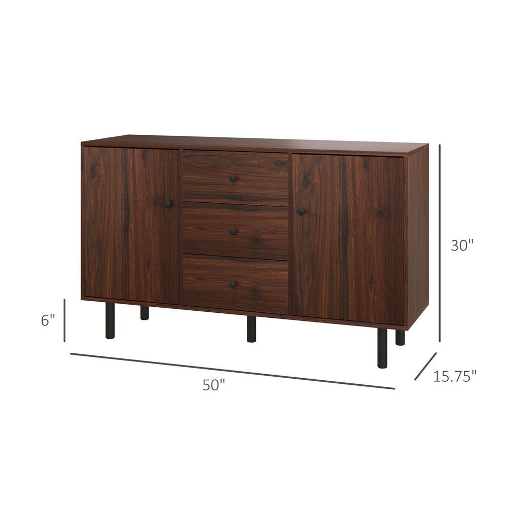 Retro Sideboard with 2 Cabinets 3 Drawers, Buffet Table Rustic Brown