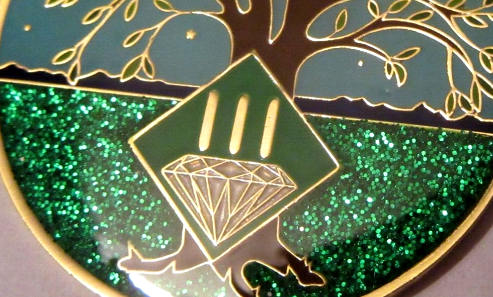 Narcotics Anonymous NA Tree Green 3 Year Medallion Gold Black