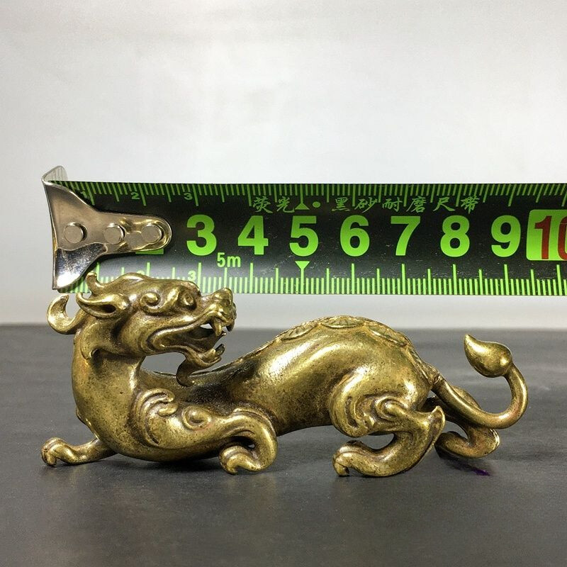 Antique Brass Solid Dragon Ornament Small Brass Ware, Study Office Desktop Ruler
