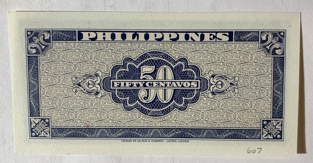 1949 Philippines Central Bank Note 50 Centavos P-131a, UNC