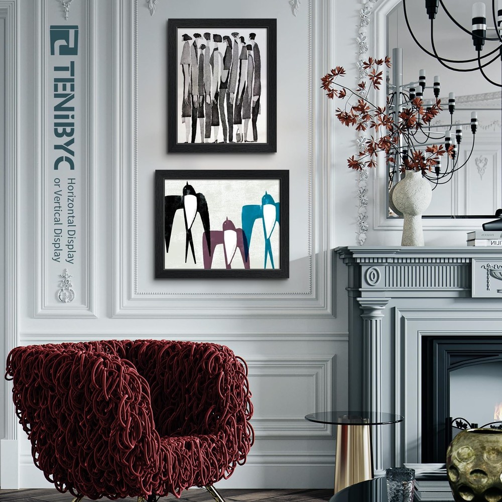 11x14 Picture Frame Set - 3 Pack, Textured Black Solid Wood, HD Tempered Glas...