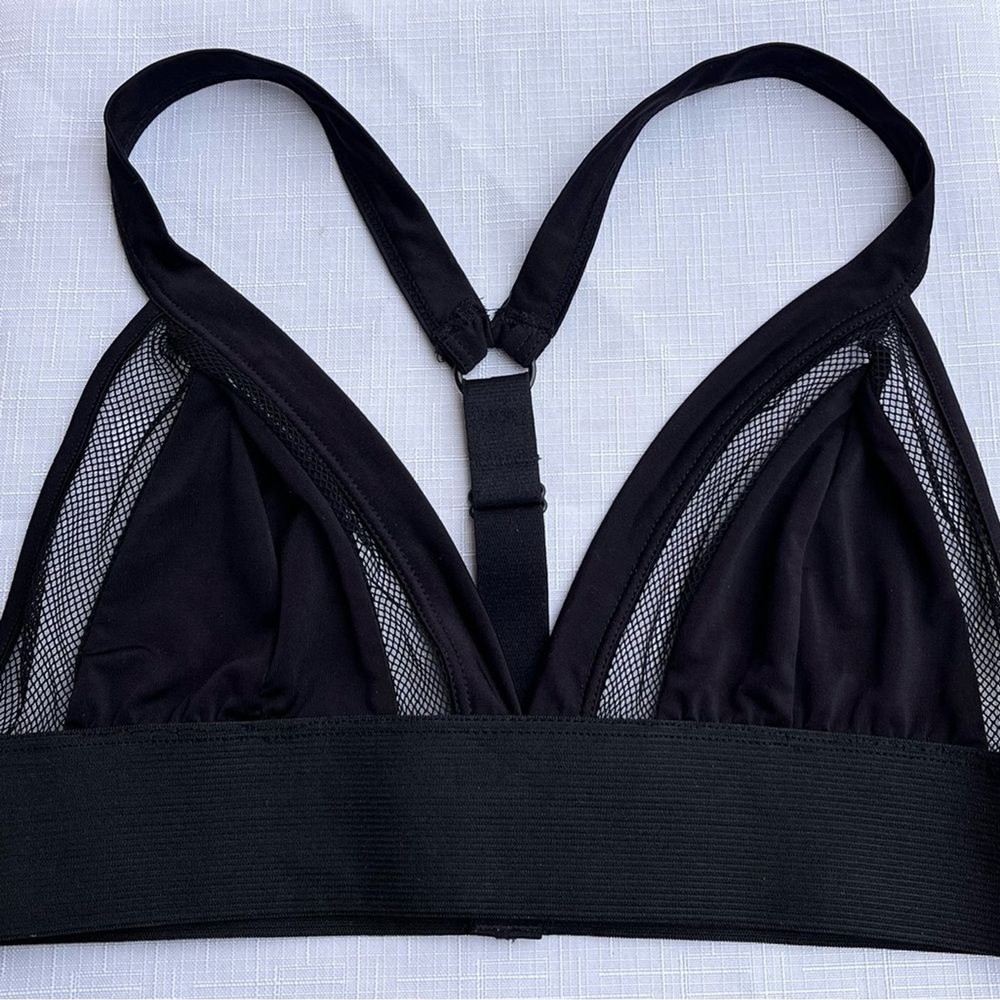 Guess Black solid cups, mesh outside Bralette, elastic band, for support, size S