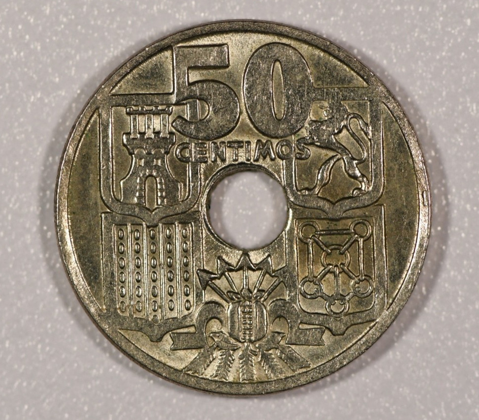 1963 Spain 50-Centimos Copper-Nickel Coin, Mint State