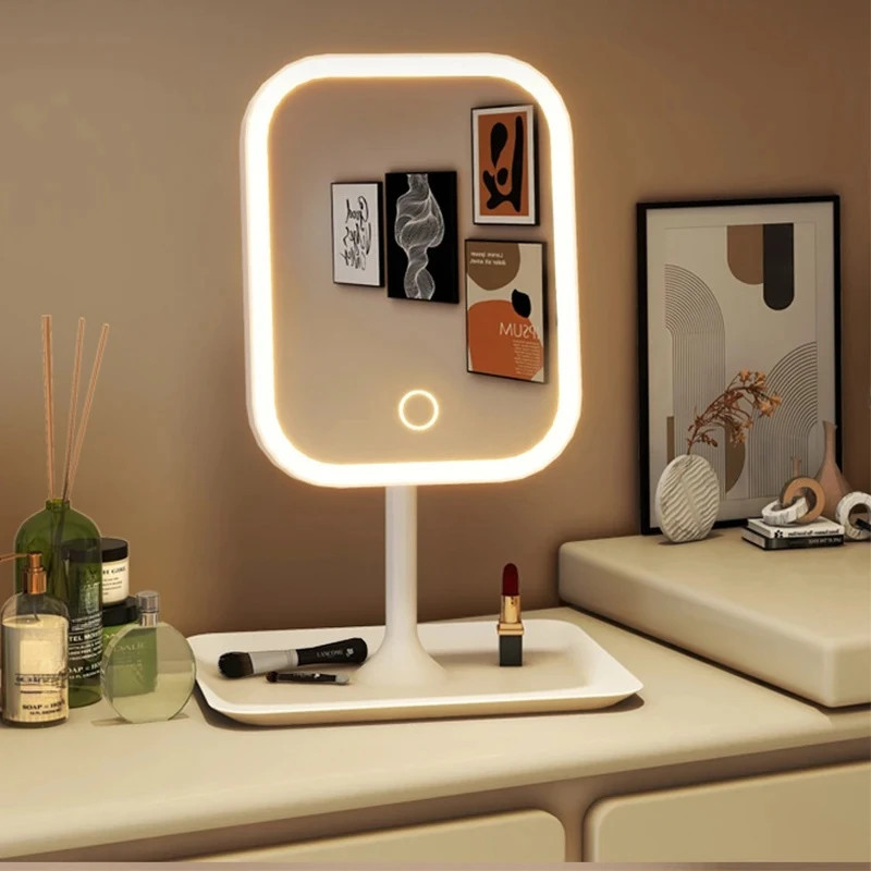 LED Makeup Mirror Touch Control 3 Color Light Desktop Vanity Dressing Mirror