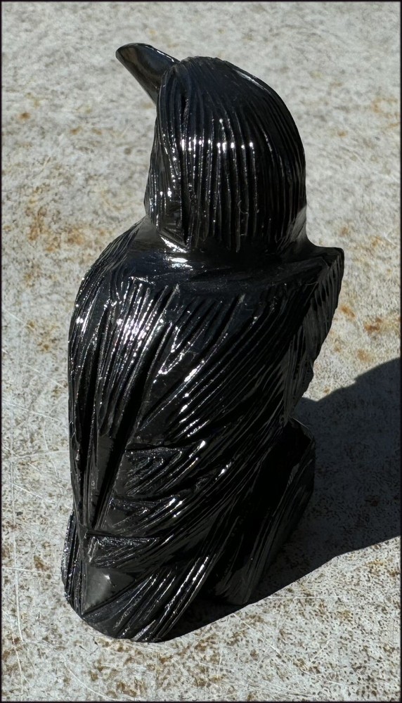 Medium Black Onyx RAVEN Carving w/ Blue Eyes