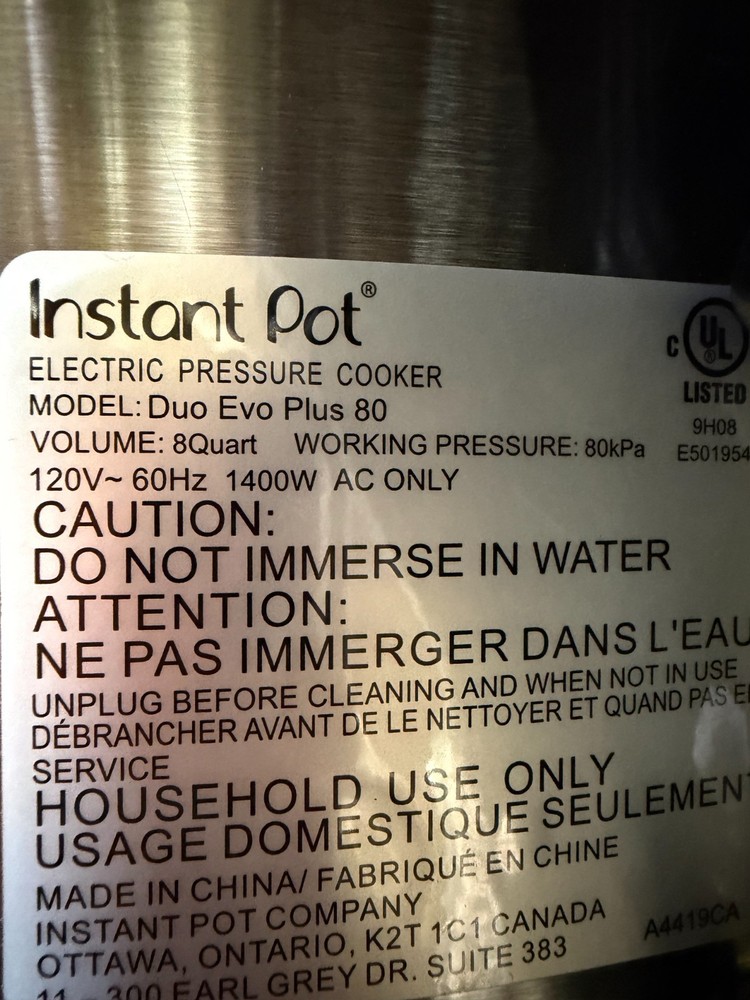 Instant Pot Duo Evo Plus 80 8 Quart Replacement Power Cord Internal wiring