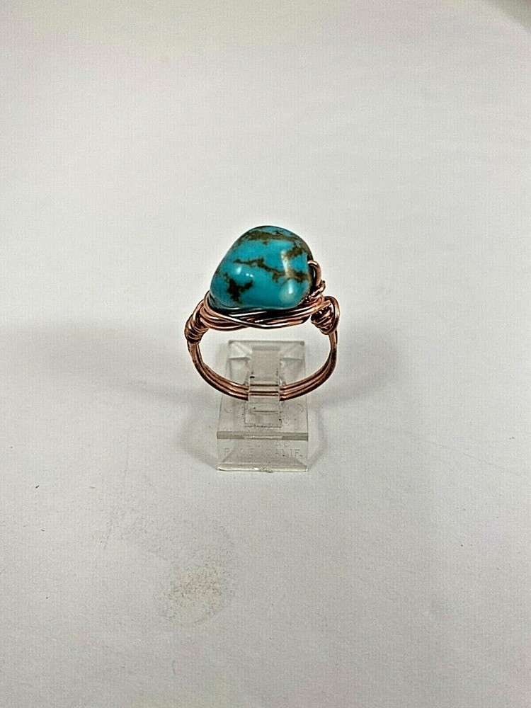 Handmade ~ Copper Wire Wrap ~ Turquoise Ring Size 9 #61