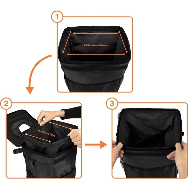 SUN CUBE Car Trash Can - Mesh Pockets, Elastic Opening - Waterproof & Leakproof