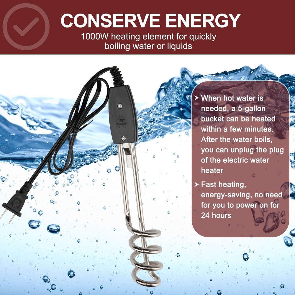 Calentador De Agua De Inmersión Con Cubierta De Cubo Eléctrico Portátil 1000W US