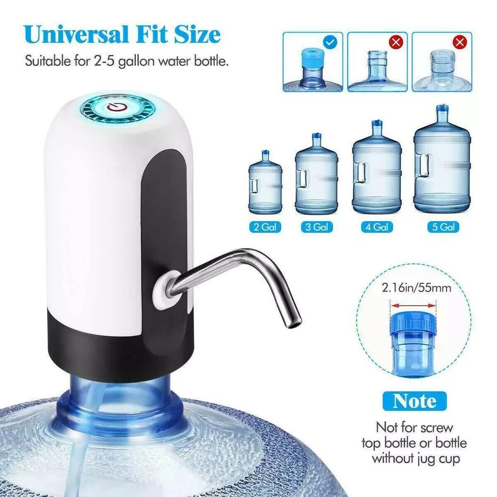 Automatic Universal Rechargeable Water Dispenser Pump USB Power Switch White