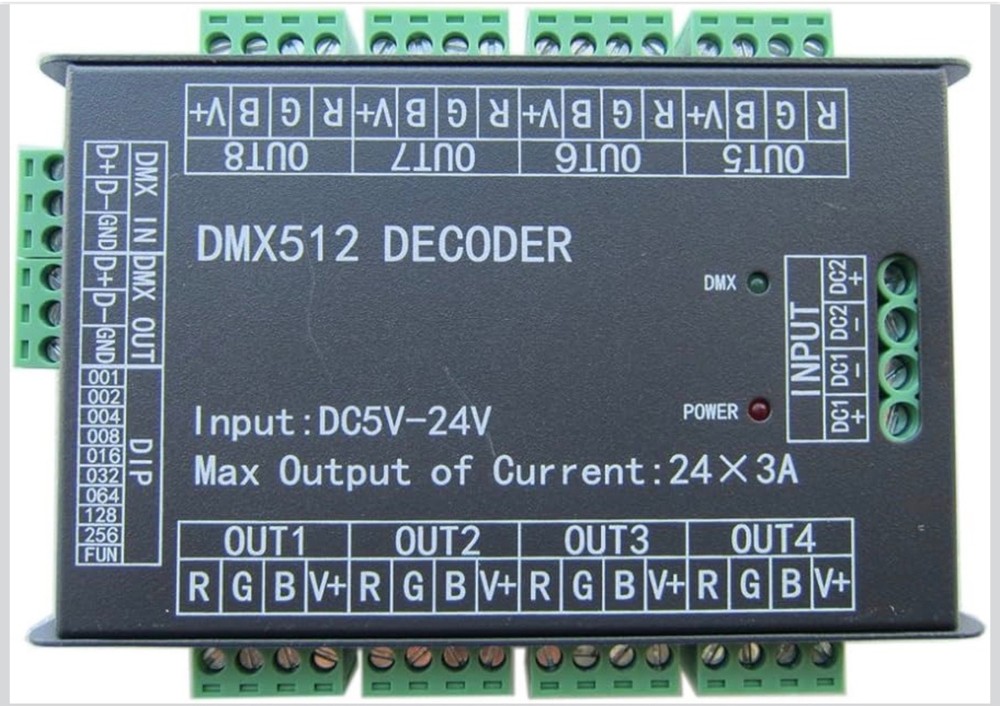 High Power 24 Channel RGB 3A/CH DMX512 Controller Led Decoder Dimmer 500Hz Flick