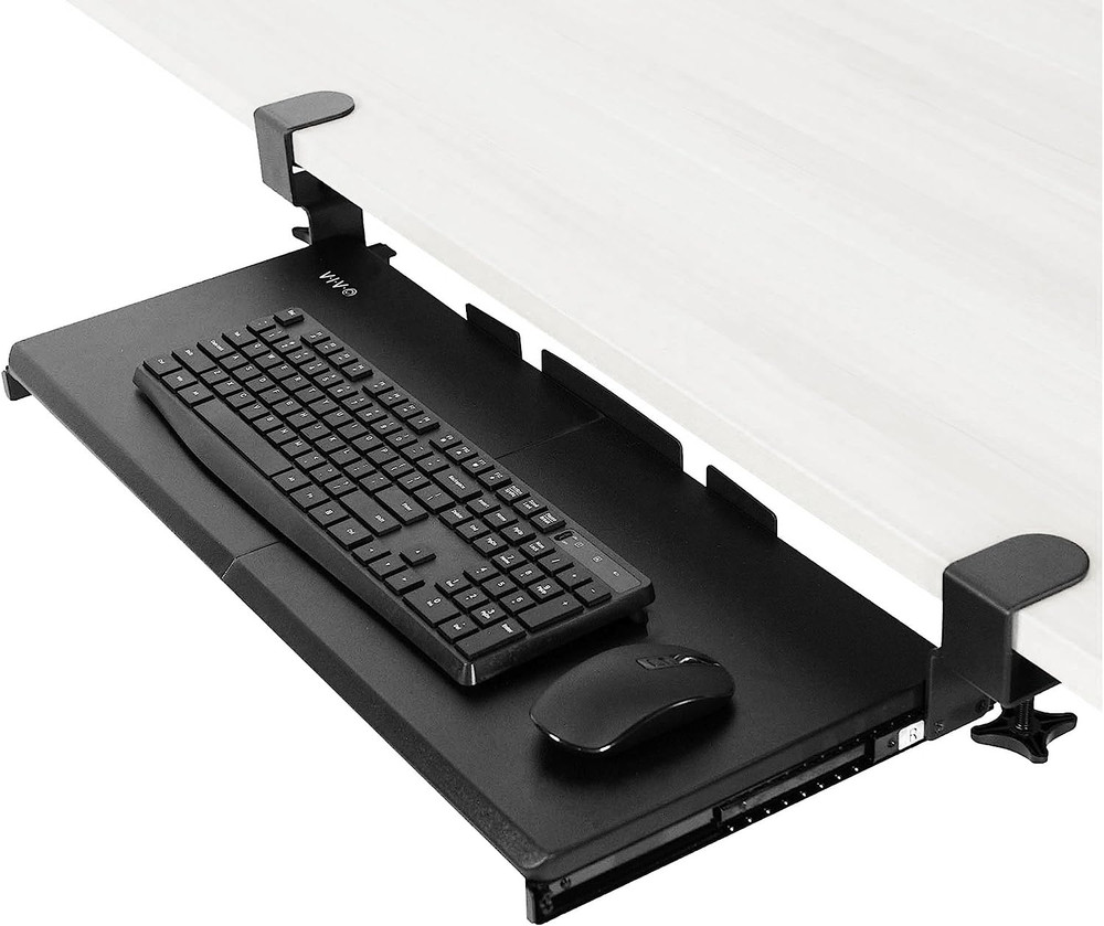 Large Keyboard Tray under Desk Pull Out with Extra Sturdy C Clamp Mount System,