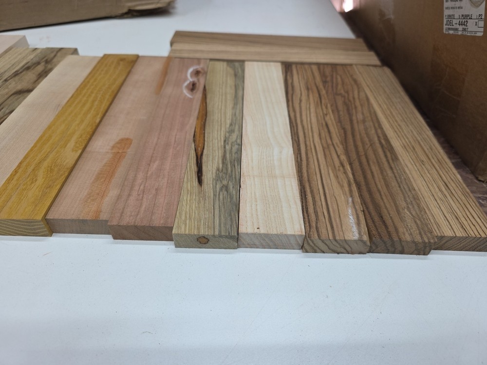 Assorted Domestic And Exotic Cutting Board Strips. 60 Total