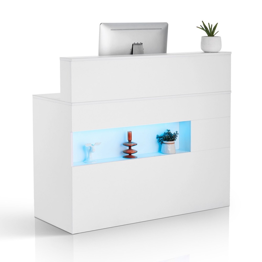 Reception Desk,47 Inch Rectangular Front Counter Table,Office Reception Desk w/L