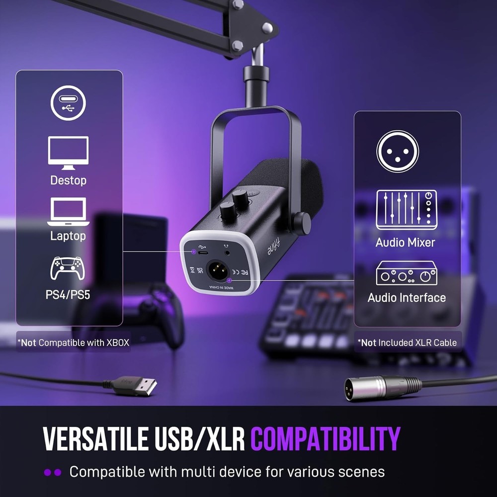 FIFINE XLR/USB Gaming Microphone Set, Dynamic PC Mic for Streaming Podcasting