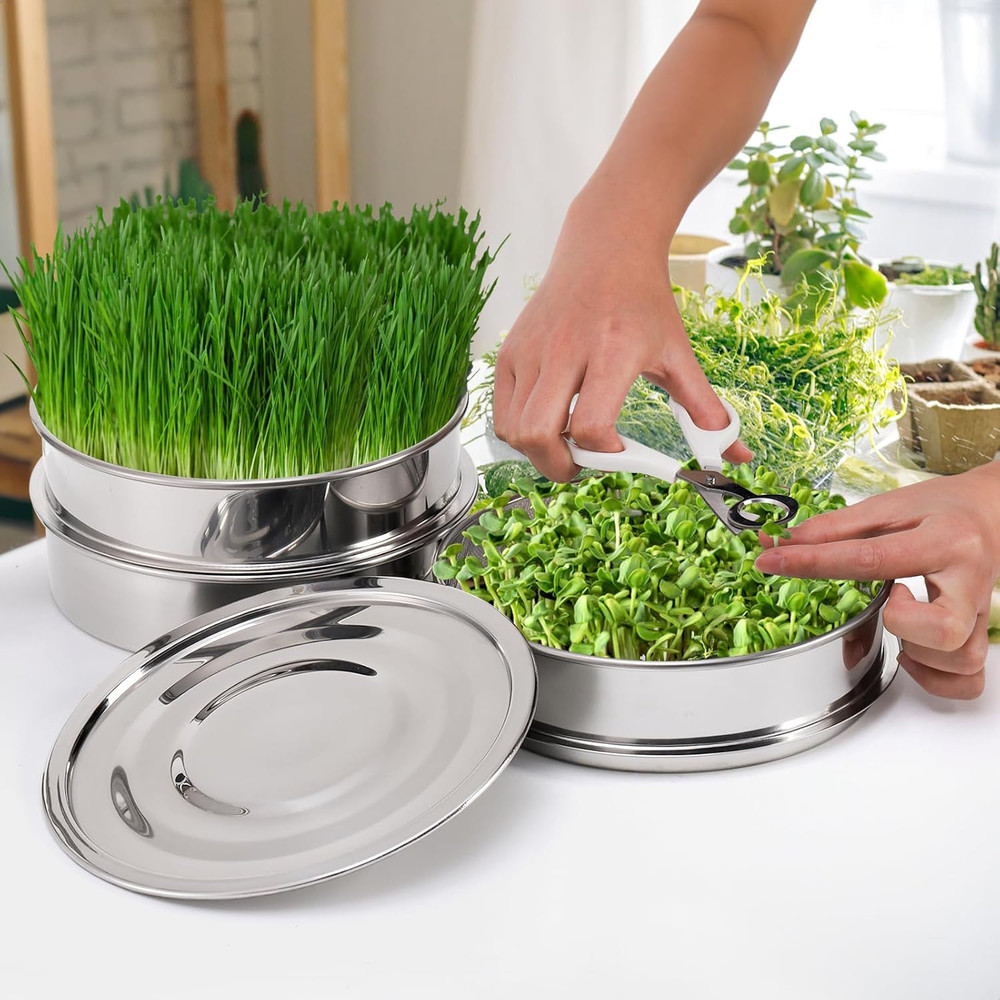 9" Stackable Stainless Steel Seed Sprouting Kit, 3-Tier Mesh Germination Tray, S