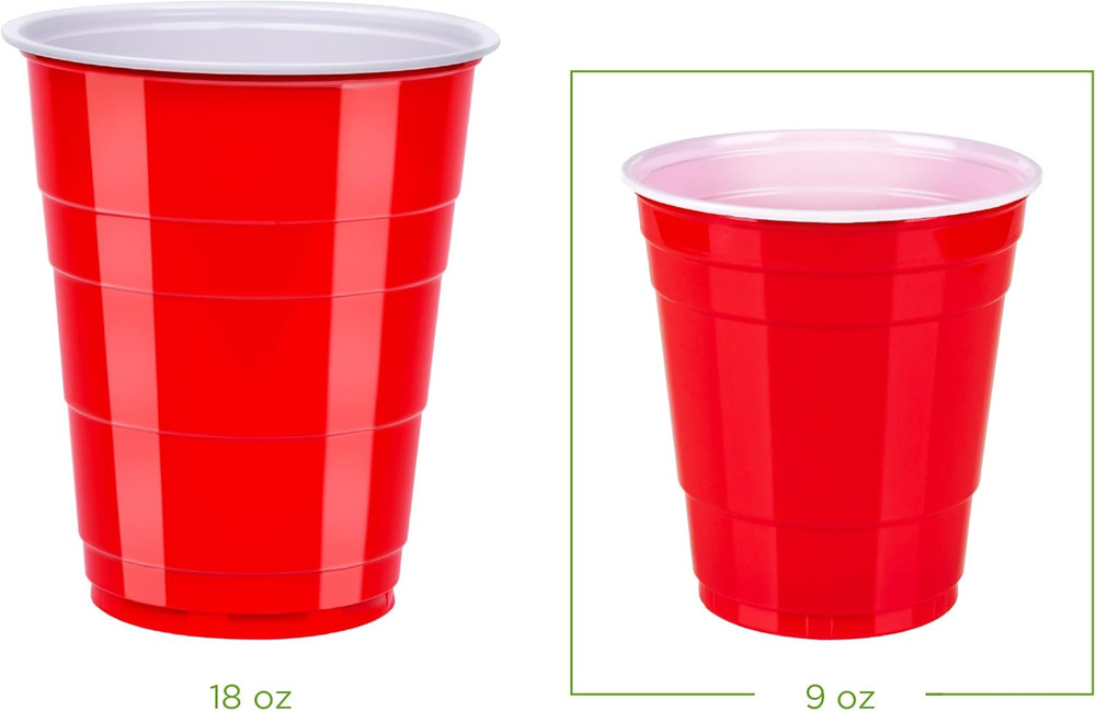 Amazon Basics SMALL 9Oz Disposable Plastic Party Cups, Red, 50 Count