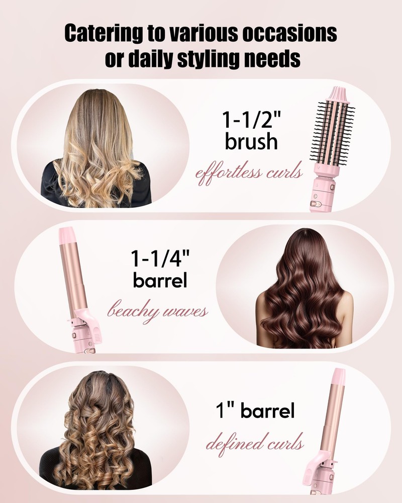 3-in-1 Interchangeable Automatic Rotating Curling Iron & Thermal Brush Set, 1...