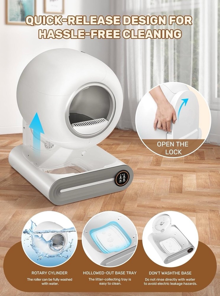Self-Cleaning Cat Litter Box, App Control, Air Purification, 65L, Secure