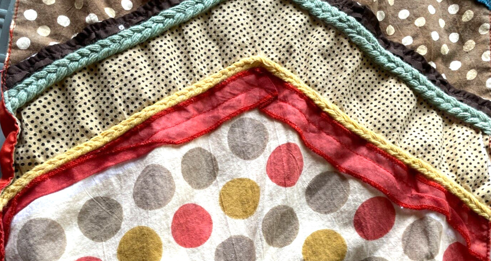 Quilted Boho Scrappy Table Runner Hand-made 68" Long Rick Rack Dots See Descrip