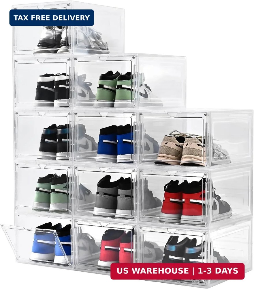 Large Shoe Boxes Clear Plastic Stackable，Drop Front Shoe Box with Clear Door, Sh