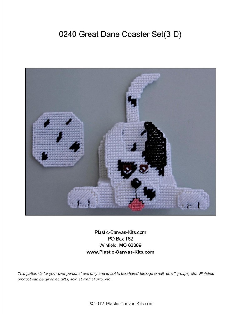 3-D Great Dane Dog Coaster Set-Plastic Canvas Pattern or Kit