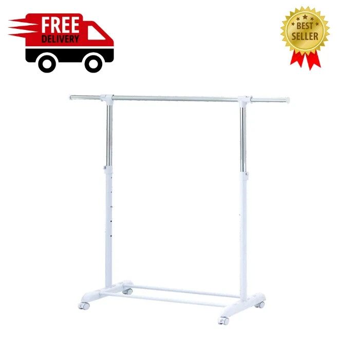 Heavy Clothes Hanger Adjustable Height Rolling Garment Rack Metal
