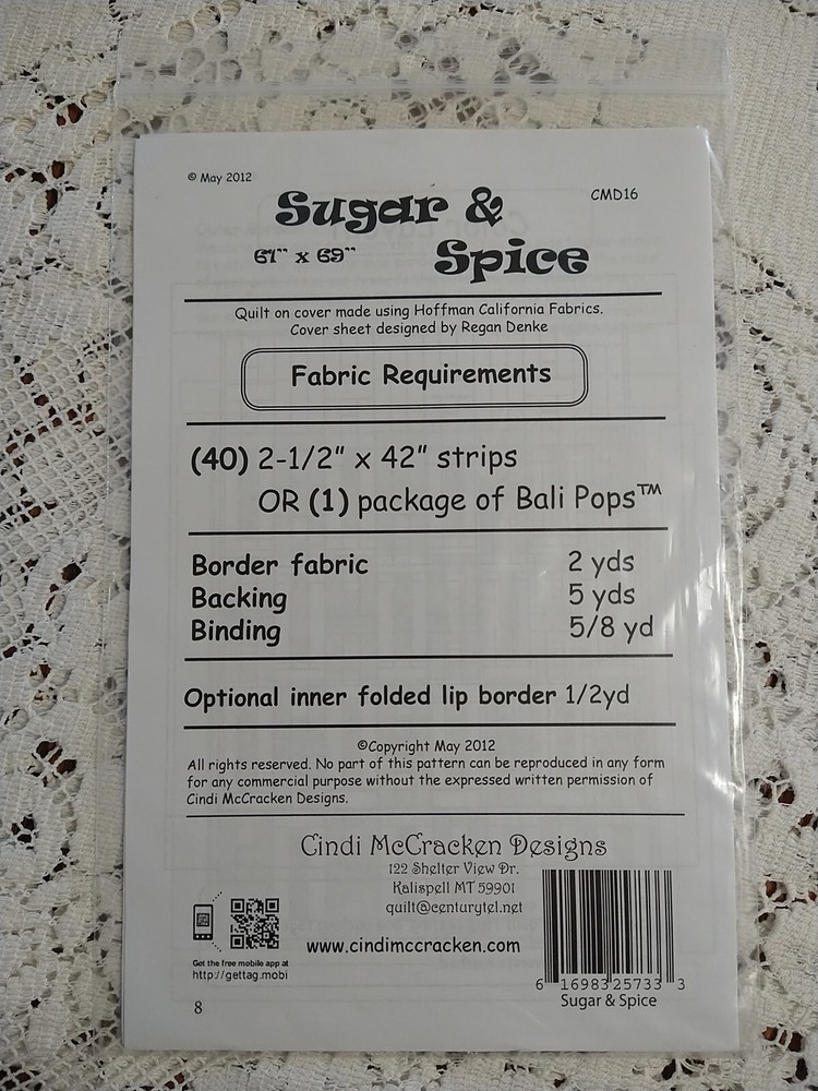 Cindi McCracken Sugar & Spice Quilt Pattern 61"x69"