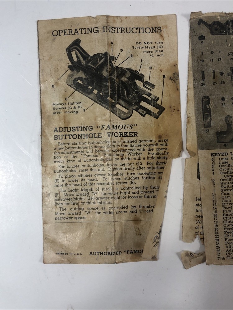 FAMOUS BUTTONHOLE WORKER ORIGINAL BOX With Instructions & Chisel Handle