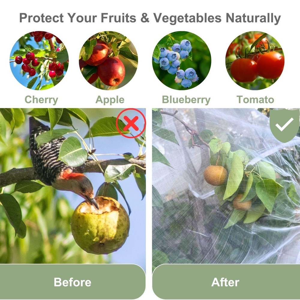 Fruit Tree Netting Cover with Zipper & Drawstring, 2 Packs 6ft x 6ft Insect B...