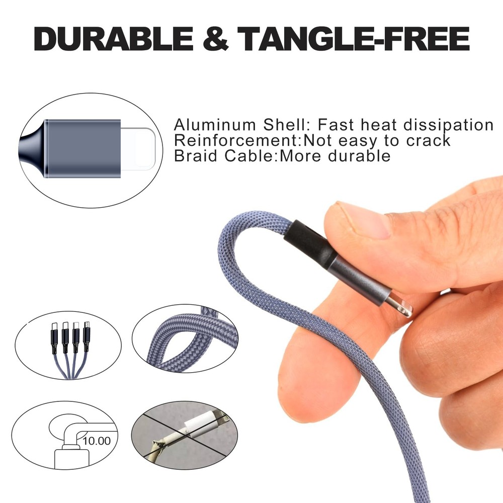 Multi Charging Cable USB Charger Cord - Universal Nylon Braided 4ft, blue