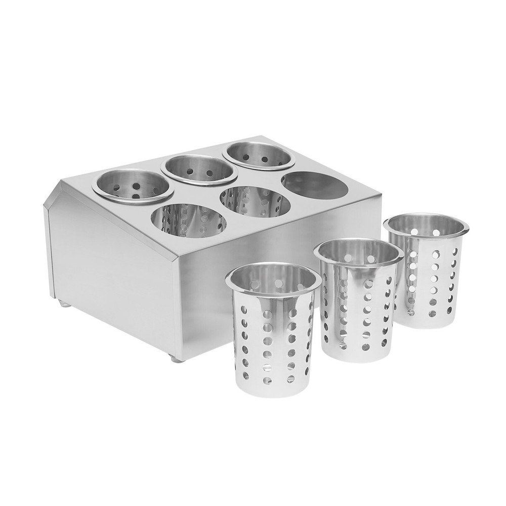 6-Hole Stainless Flatware Storage Case Spoon Cylinder Holder Knife Container