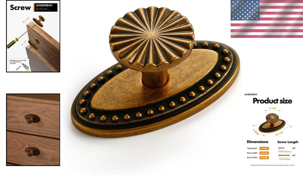Classic 10 Pack Antique Brass Cabinet Knobs - Durable Vintage Drawer Hardware