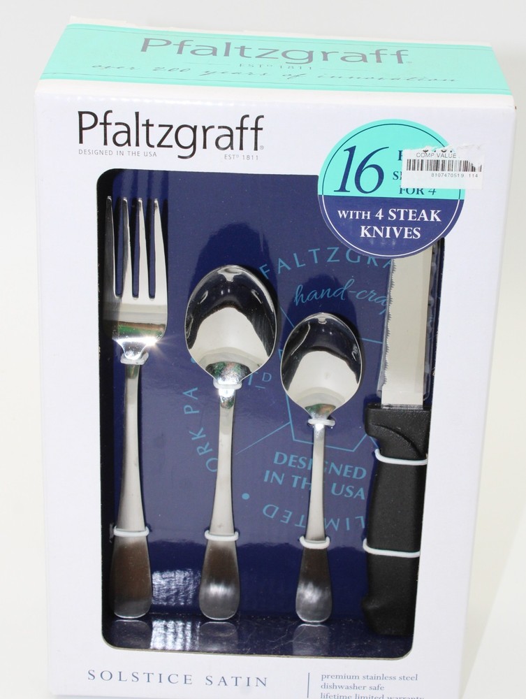 NIB Pfaltzgraff Solstice Satan 16 Piece Flatware Silverware NEW