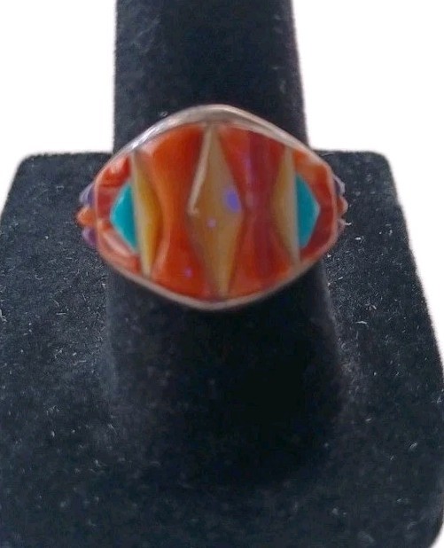 Southwestern Style Multiple Stone Ring. 925 Silver Size 7 New