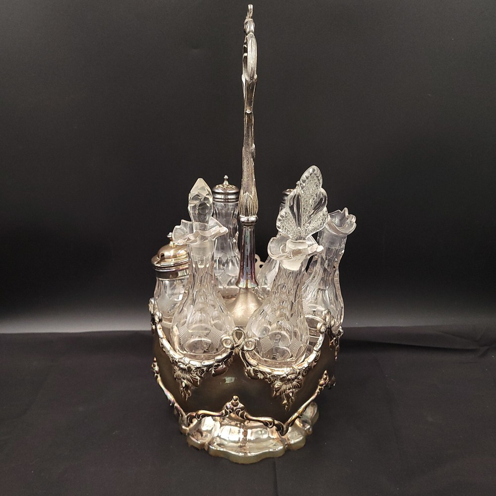 Antique Silver Plate Vine Pattern Castor Cruet Set