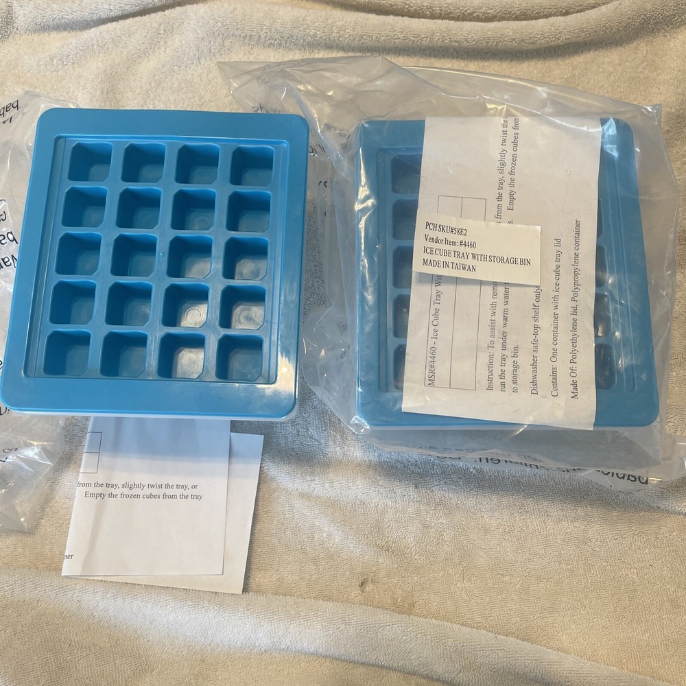 (2) Ice Cube Tray Container Small Square  Ice Cubes Mold Cover