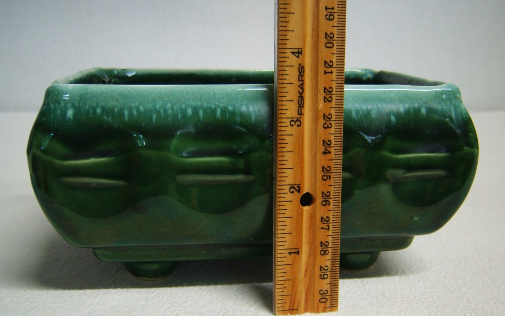 Vtg Cookson Pottery #557 Verigated Green Footed Planter Rectangular 7"x5"x4"